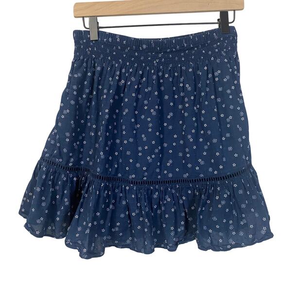 Madewell Smock-Waist Ruffle Mini Skirt in Navy Blue Bandana Flower Sz 2 - Picture 10 of 10